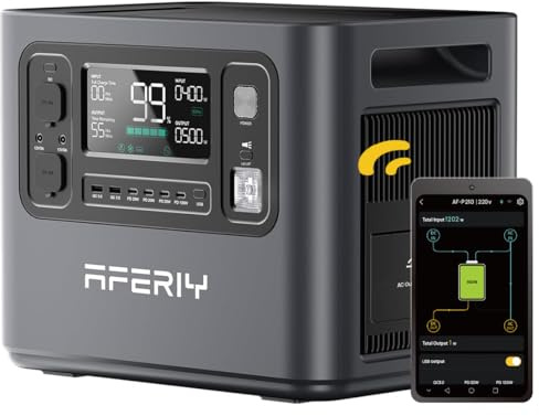 AFERIY 2400W Estación de Eenergía Portátil, Generador Electrico 2048wh, （Envío en 2 días）Batería Lifepo4 Carga Rápida en 1,5 H, 13 Conexiones, SAI, APP, Energía Para Acampadas