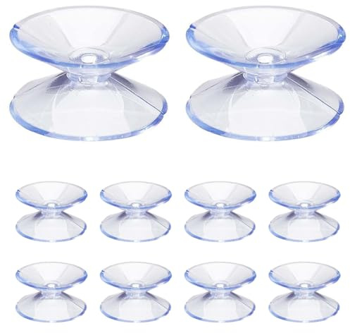CATOR Doppelseitige Saugnäpfe, 10 Stück Kleine Saugnäpfe 40mm, Transparente PVC Kunststoff Saugnapf, Rutschfest Plastiksauger Saugknopf Haken für Glasplatte, Glastischspiegel, Fenster, Dekoration