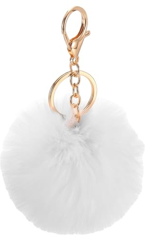 QUARKZMAN Pom Pom Schlüsselanhänger, Kunstpelz Puff Ball Schlüsselanhänger, Weicher Niedlicher Plüsch Flauschiger Ball Schlüsselring für Damen Geldbörsen Handtaschen Rucksack (Weiß)