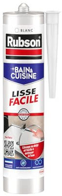 Rubson – Mastic Bain & Cuisine Lisse Facile Blanc (cartouche de 280 ml) – Joint silicone renforcé en antifongique – Joint sanitaire facile à utiliser et à lisser