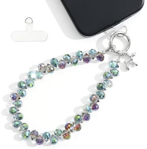 Jollin Laccetto per Cellulare con Perle di Cristallo e Scatola, Dark Purple | Cordino per Cellulare da Polso, Braccialetti per Cellulare in Cristallo per Donna Uso Quotidiano Shopping e Viaggi