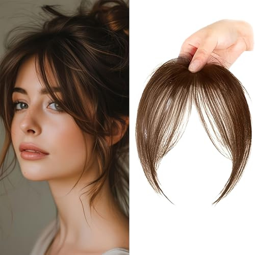 XFSRG Flequillo Postizo Pelo Natural 3D Flequillo Plano con Patillas Extensión Cabello para Mujeres y Niñas(Marrón claro)