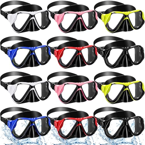 Avenuebool 12 Pcs Snorkeling Goggles for Adults Scuba Diving Mask Anti Fog Dive Mask Snorkeling Gear for Men Women Panoramic Swimming Goggles with Nose Cover for Diving, Swimming