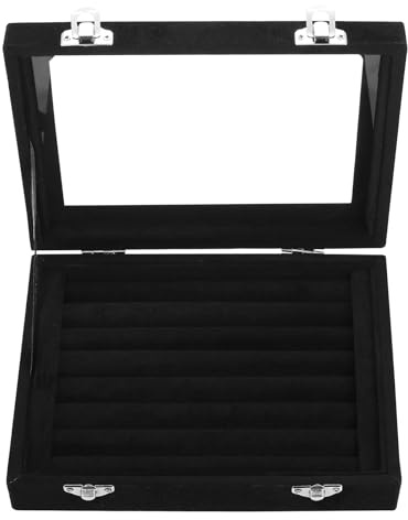 Aoyfuwell Schmuckkästchen,7-Fächer Ohrring- und Ring-Organizer（Schwarz） | Schmuckaufbewahrungsbox, Verschließbare Schmuckaufbewahrungsbox aus Samt,Kleine schwarze Schmuckbox mit Vitrine