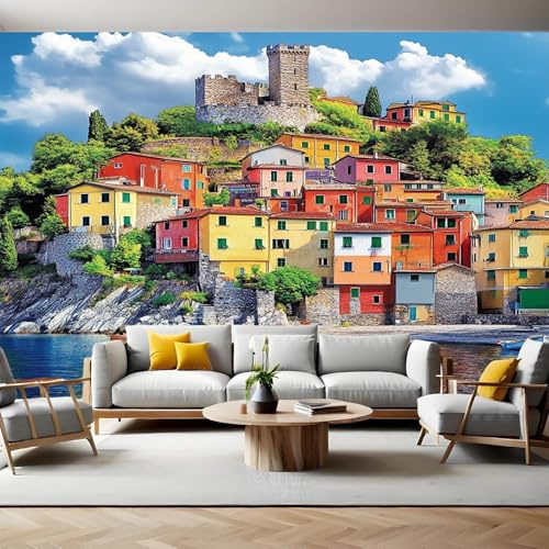 Fotomurale da Parete 250 x 175 cm Colorata città di mare Carta da parati TNT Murale 3D Moderna Poster Gigante Design Carta per Pareti Soggiorno Camera de Letto Sala Ufficio