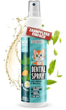Dentalspray für Katzen Zahnpflege – Zahnstein Katze natürlich vorbeugen | Tierärztlich entwickelte Zahnpflege für Katzen, Effektiv bei Katzen Mundgeruch, Zahnbelag und Vorbeugung von Zahnstein, 150ml