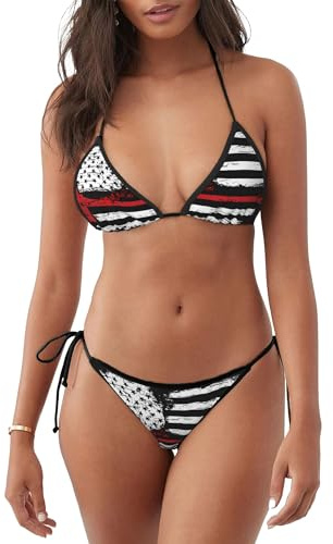 Amerikansk flagga brandman bikini set kvinnor resort baddräkter trikini baddräkt för strand spa semester, Bikini 1340, S
