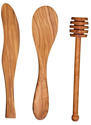 Scanwood - Lot de cuillères à tartiner en bois d'olivier