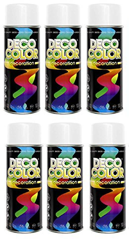 Deco Color 6er Sparpack DC Lackspray glänzend 400ml nach RAL freie Farbauswahl (6 Dosen in weiss glanz RAL 9010)
