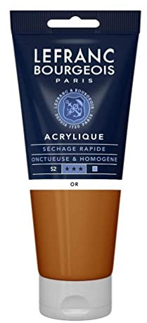 Lefranc Bourgeois 300366 Fine Acrylfarbe - Gold, 200ml Tube, cremige Acrylfarbe auf Wasserbasis, schnell trocknend, lichtecht, wasserfest