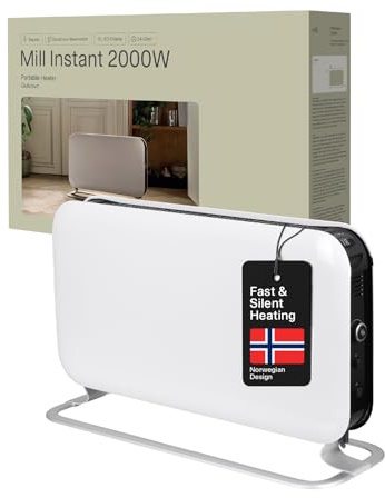 Mill Chauffage portable instantané 2000 W LED, convecteur pour 24-28 m², chauffage électrique pour la maison, radiateur électrique silencieux facile à déplacer, radiateur électrique autonome
