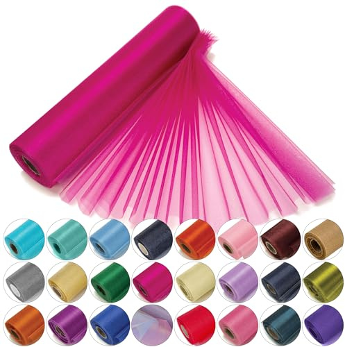 Trimming Shop Organza-Rolle, 25 m x 29 cm, schneetransparenter Glitzerstoff, elegantes Dekotuch für Stuhl, Schleife, Tischläufer, Hochzeitslocation, Partydekoration, knallpink | Hochzeitsveranstaltung, Stuhlschleife, Tischläufer, Weihnachtsveranstaltung, Party-Dekoration, Bastelprojekte