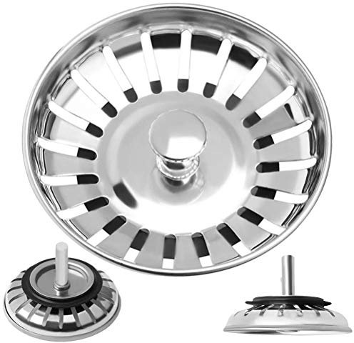 Invero Kitchen Sink Strainer Stainless Steel Sink Drainer Waste Plug - Diameter 83mm - Fits Most Sinks