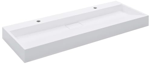 Xhnifbn Lavabo Vasque Suspendu Fonte Minérale Blanc 120x46x11 cm | Vasque à double robinet pour salle de bain moderne, installation murale ou sur plan de toilette chic.