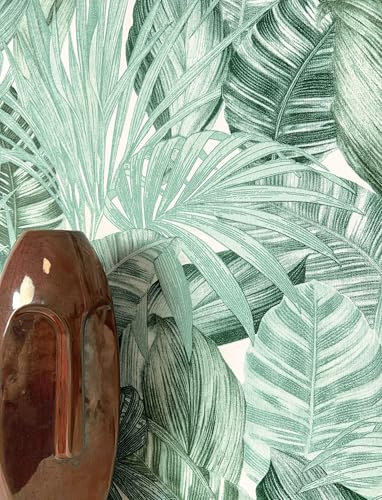 NEWROOM Tapete Modern Dschungel Palmen grün Vliestapete blau Vlies moderne Mustertapete Tapete Blumentapete Wallpaper Floral inkl. Tapezier Ratgeber | Tropische Palmwedel Monstera Optik, Mintgrün bis Tannengrün, Dschungeltapete Mustertapete, Wohnzimmer Büro Flur