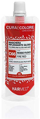 HAIRMED Cura&Colore Maschera Riflessante Rosso Fuoco C66, Nutriente, Ravvivante, Tonalizzante alla Cheratina, per Capelli Naturali, Colorati e con Mèches, 40 ml