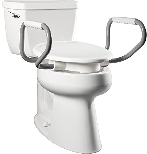 Bemis Assurance 3 Raised Toilet Seat with Handles, Therapist Preferred for Safety, Secure Hinges, Clean Shield Guard, Elongated, White