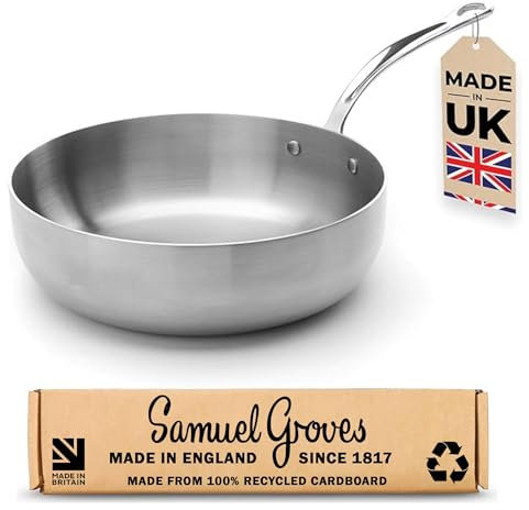 Samuel Groves - Stainless Steel Tri-Ply Chefs Pan, Suitable for All Hobs - Made in England (Long Handle 26cm)