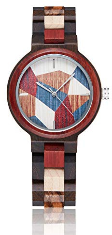 Mujeres Elegante Colorido Relojes de Madera Pequeño Reloj de Pulsera Analógico de Cuarzo Femenino Pulsera Completa de Madera Señora Retro Reloj Reloj