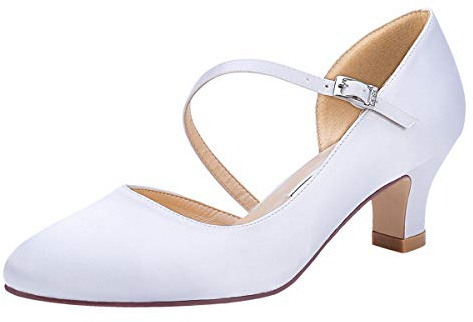 Duosheng & Elegant HC2002 Scarpe Sposa Donna Chiuse Raso Tacco Medio Strappy Scarpe da Sposa Bianca 39