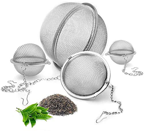 Bola de Especias,Saijer 4 Piezas Acero Inoxidable Varios Tamaños con Cadena Colador de Té para Té de Hojas Sueltas Especias Condimentos