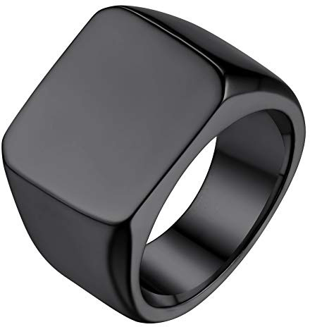 GoldChic Edelstahl Herren Siegelring Personalisierter Männer Jungen Fingerring mit Gravur Gold/Silber/Schwarz/Grau Biker Quadrat/Rund Bandring Ringgröße 54.4（17.3）-72.8（23.1）