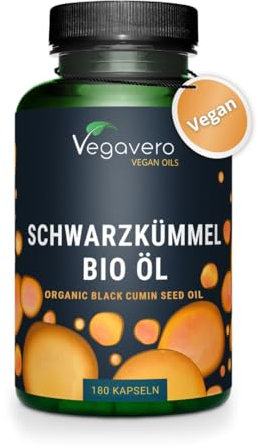 Bio Schwarzkümmelöl Kapseln | Keine Gelatine | 1000 mg ägyptisches Öl | Linolsäure + Thymoquinon | Deutsche Produktion von Vegavero | Nigella sativa | 180 Stück