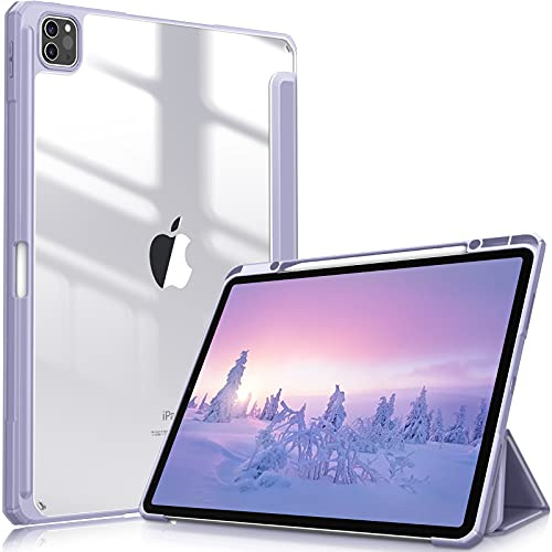 Fintie Hybrid Hülle für iPad Pro 12.9 Zoll 2022/2021/2020/2018 | Schlankes stoßfestes Schutzhülle mit Stifthalter, Transparente Hartschale, Standfunktion für Tippen & Ansehen, Pastellviolett