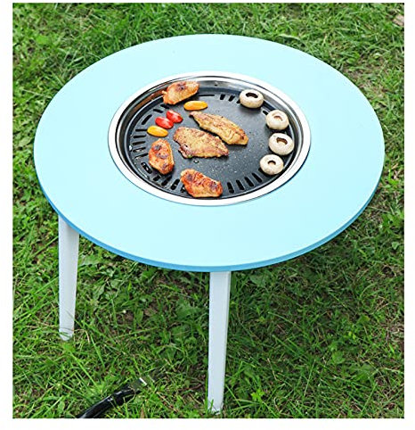 BBQ Grills für Outdoor Tragbarer Holzkohlegrill mit blauer runder Form tragbarer Klappgrilltisch und nicht-stick Bratpfanne für 3-5 Personen für 3-5 Personen- oder Ourdoor-Versammlungen Geeignet Campi