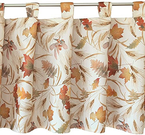 Scheiben-Gardine mit Schlaufen als blickdichter Vorhang in 50 x 120 cm - Landhaus-Stil Bistrogardine bunte Herbst-Laub Blätter - Moderne Kurzstore Küchen-Gardine Wohnzimmer Wohnwagen