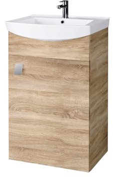 Planetmöbel Badmöbel Set Waschtisch mit Unterschrank 45 x 60 x 33 cm mit Waschtischarmatur schwarz für Badezimmer, Gäste WC & Bad, Sonoma Eiche