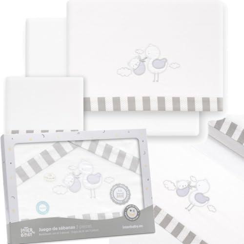 mibebestore - Sábanas para Cuna 60x120 cm de Franela 100% Algodón | Sábanas de Invierno para Bebé, Cálidas y Suaves | Set 3 Piezas con Bajera Ajustable, Encimera y Funda de Almohada | Bebé Gris