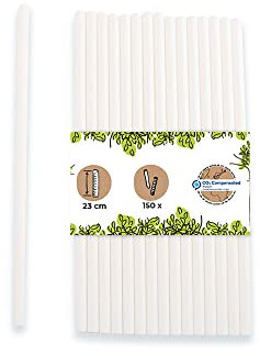 GREENBOX Cannucce di carta Jumbo 23 cm, cannuccia 8 mm, biodegradabili, cannucce bianche ecologiche, per frullati, 150 pezzi