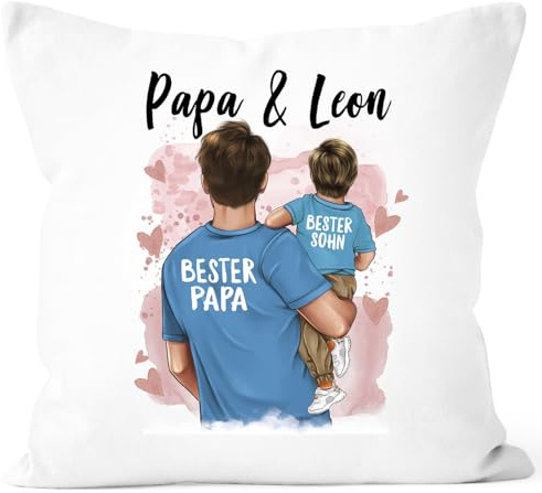 SpecialMe® Kissen-Bezug Papa mit Namen Vater Sohn Tochter Kinder personalisierte Geschenke für Papa zum Vatertag Geburtstag Weiss Standard