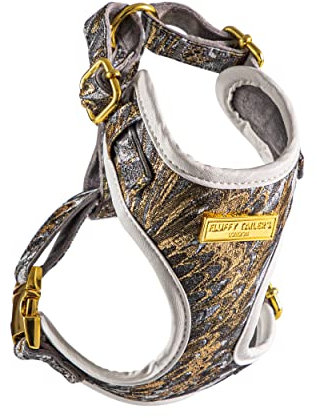 Fluffy Tailers Luxury Velvet Gold Occasion Dog Adjustable No Pull Harness with Breathable Chest Strap for Small & Medium Sized Dogs - Comfortable, Stylish & Safe (XX Small)