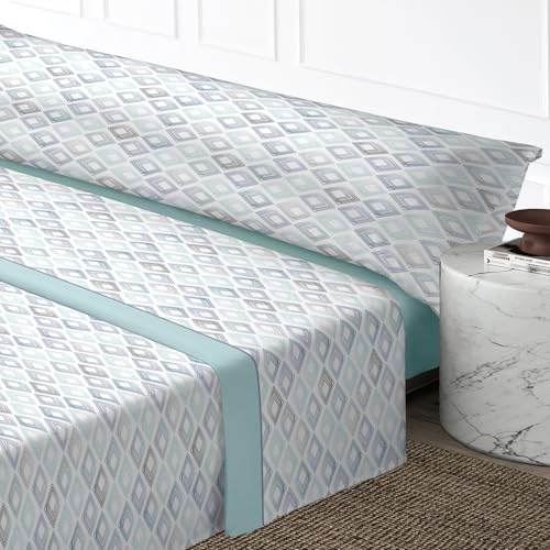 MERCURY TEXTIL- Juego de sábanas de Verano Estampadas. Ropa de Cama Juego de 3 Piezas, 100% Microfibra. Modernas, Tacto Fino y Suave (Cama 90, Rombos)