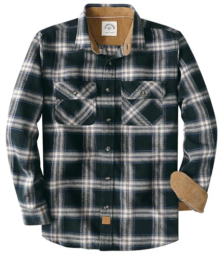 Dubinik® Flanellskjorta för män, långärmad, med knäppning, rutig, helt i bomull, mjuk borstad flanellskjorta för män, vardaglig skjorta, svart beige, XXL