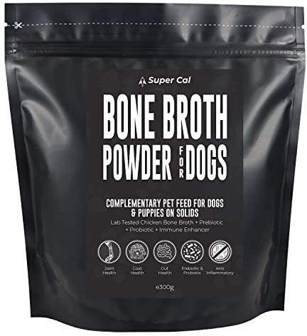 Super Cal Chicken Bone Broth for Dogs with 5 Active Ingredients – Probiotics, Prebiotics, Joint Support – Dog Gravy Granules - 60 Servings (300g)