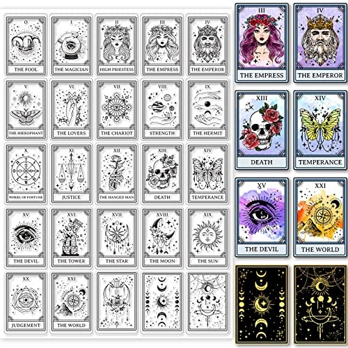 GLOBLELAND Tarot-Themenmuster Transparente Silikonstempel 11.69×8.27 Zoll Konstellationen Hexen Klare Stamps Magie Silikonstempel Für Kartengestaltung DIY Prägung Journaling