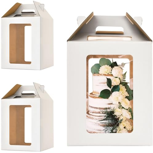 Hzzycaxli 12x12x14 Inch Tall Cake Boxes with windows,10in 12in Tall Cake Carrier, Large Tiered Cake Box,Durable White Bakery Box, Layer Cake Box, large cake box(2pack)