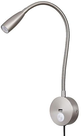 EVETHBEY LED Bedside Touch Dimmable Wall Mounted Reading Light - Night Light With USB Flexible Gooseneck - Brushed Nickel