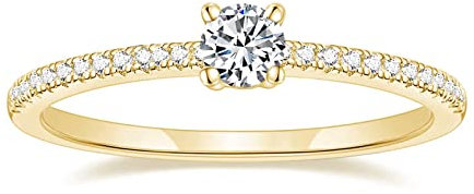 Titaniumcentral Vorsteckring Damen Eternity Ringe Schmal Rund Zirkonia Verlobungsringe Eheringe Versprechen Ring (Gelbgold, 48 (15.3))