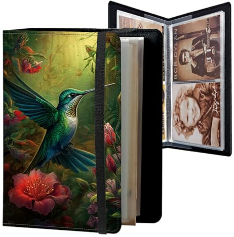 Small Photo Album 3x5 Photos with Strong Elastic Band, Mini 20-Page Album Holds 80 Photos PU Leather Cover Art Presentation Folder Postcards Pictures Book Storage Album, Art Hummingbirds