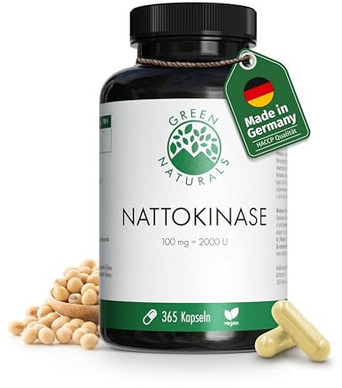 Nattokinase 20.000 FU/g - 100 mg pro Kapsel - 1 Jahr Vorrat (365 Kapseln) - Fermentierter Sojabohnenextrakt - Green Naturals®