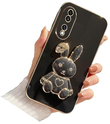 Nadoli pour Oppo Realme C67 Lapin Invisible Béquille Coque,Ultra Mince Placage Cœur Bunny Pliant Supporter Antichocs Silicone Flexible Coque Housse Étui de Potection