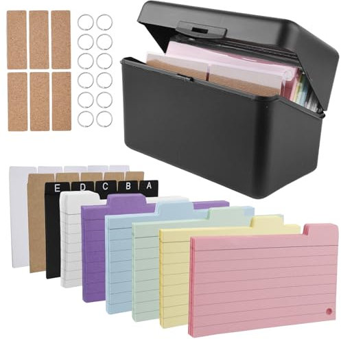 Lernkarteibox für 300 Karten A7/A8, 230 Karten, 15 Register, 6 Ringe, 6 Aufkleber, Schulbedarf, Büro