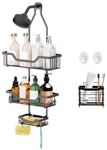 SLTAXAR Mensola doccia da appendere, per doccia da appendere, senza fori, organizer per doccia, supporto per doccia, organizer per doccia, supporto per shampoo, supporto per doccia, in acciaio inox