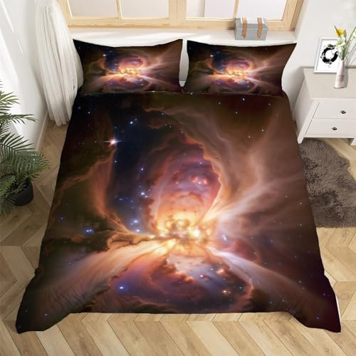 3D Galaxie Bettwäsche Set 135x200 cm Weich Mikrofaser Weltall Kinder Bettwäsche-Set mit Reißverschluss 3 Teilig Bettbezug Set mit 2 Kissenbezug 80x80 cm