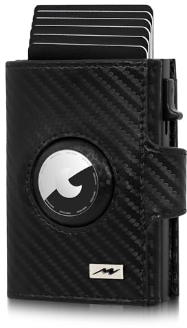 Marc Peter® Chicago Carbon Leder Push Air Slim Wallet - Airtag Geldbörse mit Münzfach - RFID Schutz kleines Mini Portmonee Leder XL MÜNZFACH