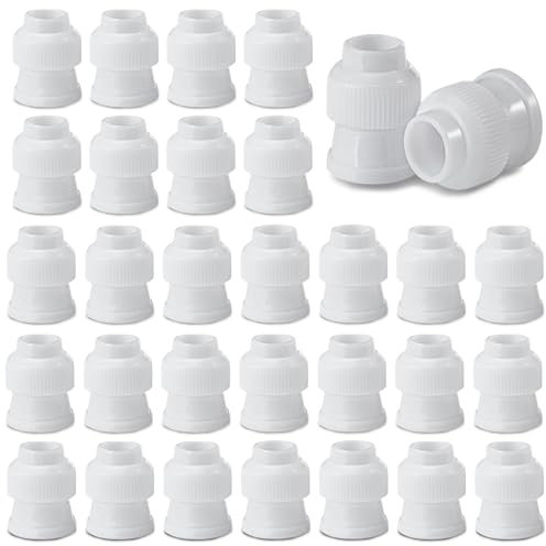 Binxus 50 Pcs Plastic White Cake Decorating Couplers, Couplers for Piping Bags, 1.2 x 1 Inch Piping Tip Holder, Baking Tools Accessories